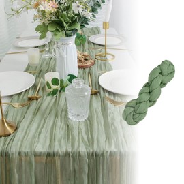 Sage Green Table Runner - Cheesecloth Table Runner 90x400cm | Rustic Gauze Fabric Tablecloth for Boho Wedding, Holiday Party, Baby Shower & Birthday Decor