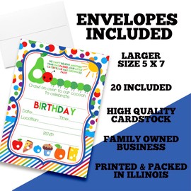 Happy Hungry Caterpillar Themed Birthday Party Invitations, 20 5x7 Fill In Cards with Twenty White Envelopes by AmandaCreation