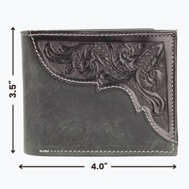 American Bison Tooled Side Bifold Wallet with Conchos–Oil Pull Up Classic Western Craftsmanship & RFID Protection (No Conchos, Black)