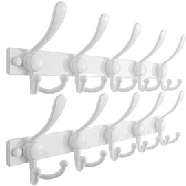 Dseap Coat Rack Wall Mount 2.0 Pro: Heavy Duty 300% Thicker, 16" Stud Mount, Stainless Steel Wall Coat Hooks Hanger for Clothes Jackets Hats Entryway Closet, MaxStrong Series, White, Pack of 2
