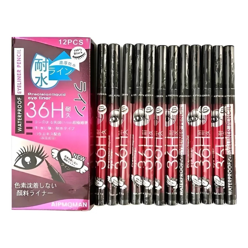 Caja Con 12 Pzs Delineador En Plumin 36h Negro