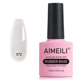 AIMEILI Glitter Rubber Base Gel, Nude Semi-Permanent Nail Polish, Elastic Base Rubber Gel UV/LED Soak Off Gel Nail Polish - Nice Thick and Self-Leveling - (572) 10ml
