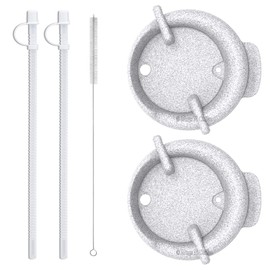 Replacement Lids with Straws and Straw Cleaning Brush for 32 oz Whirley Drink Work Mugs (Granite)