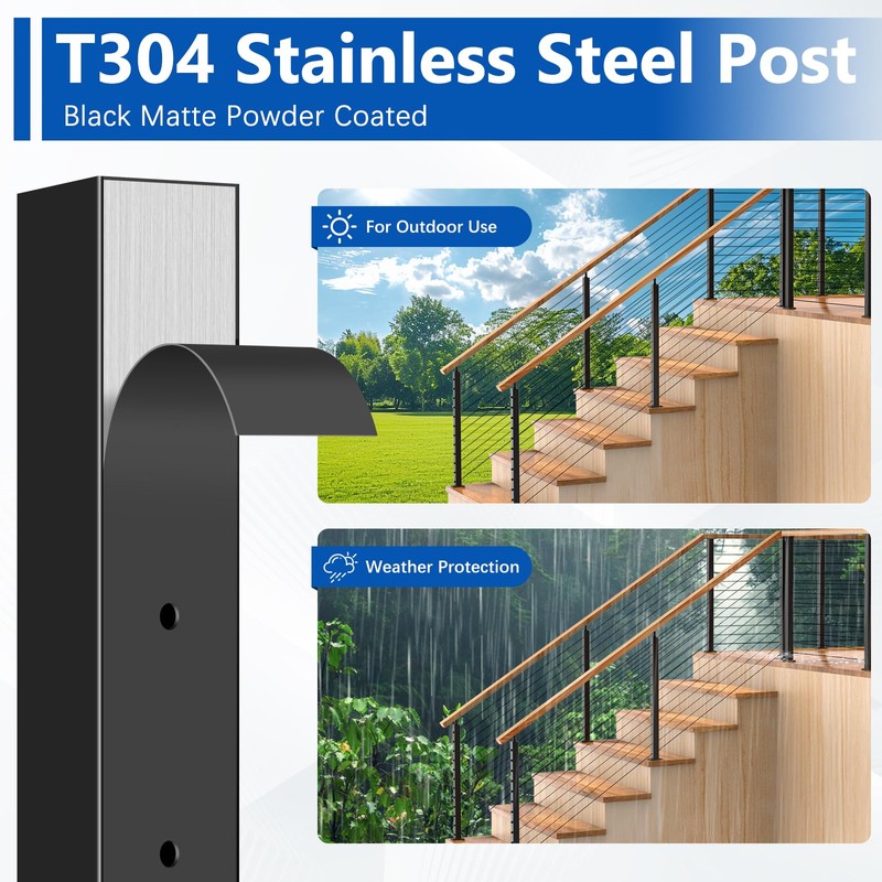 Zylorix 42" Cable Railing Post T304 Stainless Steel Angled Drilled