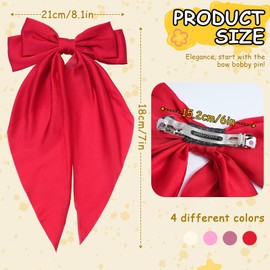 4 Pcs Hair Bows for Women Big Ribbon Bows for Hair Long Tail Bow Hair Clips Cute Hair Barrettes Hair Accessories for Girls (Red + Beige + Pink + Soy Pink)