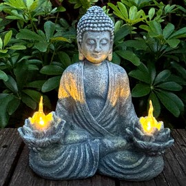 LCKFTY Buddha Statue for Home and Outdoor Decor Solar Powered Flickering LED,Garden Light Zen Meditation Spiritual Room Decor- Buddha Decor Outdoor-Ideas Gifts for Women, Mom