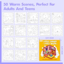 Gethelud Cute & Cozy Coloring Book, 50 Sheets Warm Scenes with 600+ Stickers, Cute Animals- Themed Pages Stress Relief for Adults & Teens Relaxation, Comfy Day, Cozy Hygge Moment (8.3” x 8.3”)
