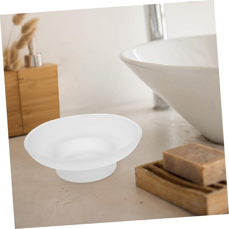 MAGICLULU Frosted Glass Soap Dish Round Bathroom Replacement Soap Holder