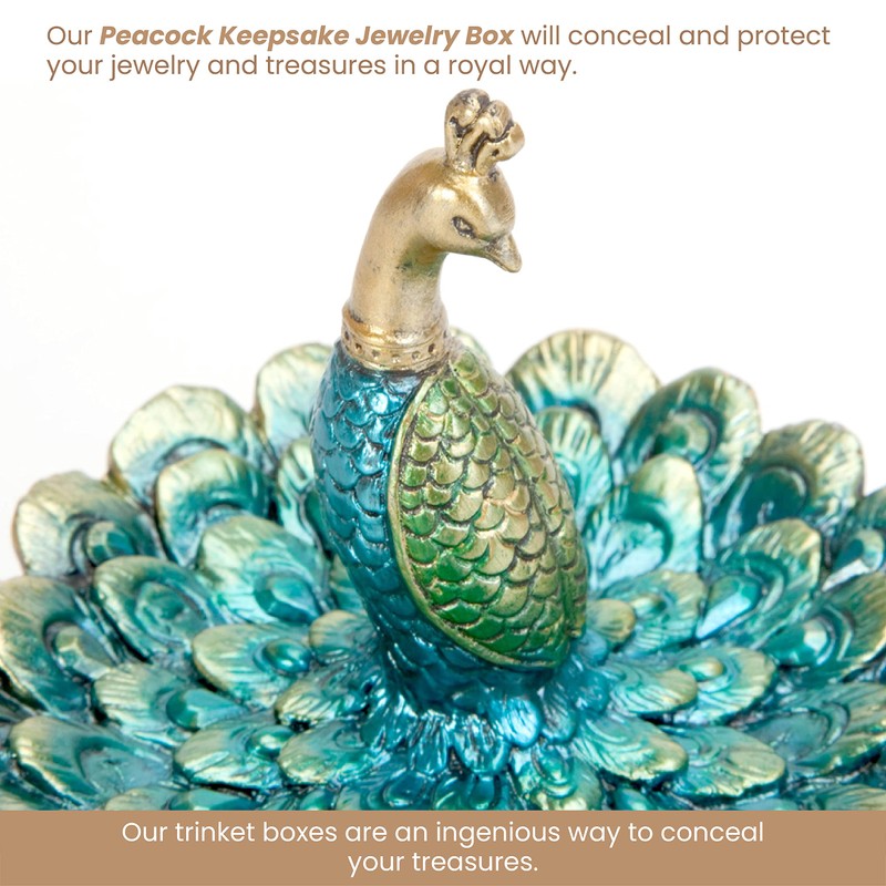 Bits and Pieces Peacock Jewelry Box for Women Small Keepsake