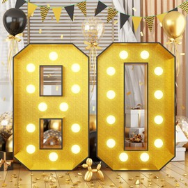 4FT Marquee 80 Numbers, Light Up Numbers 80 Mosaic Numbers Glitter Gold Black Light Up Letter Pre-Cut Foam Board Sign Marquee for 80th Birthday Party Decorations, Wedding, DIY Anniversaries