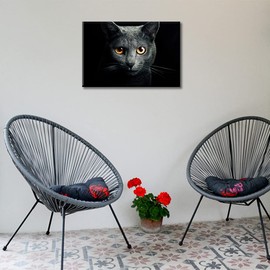 TISHIRON 1 Panel Funny Animal Cat Office Decor Art Prints Black Background Cat Yellow Eyes Wall Decor for Living Room Artwork Paintings Contemporary Home Decor Framed Ready to Hang (8" Wx12 H)