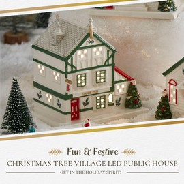 Spode Christmas Tree Miniature Christmas Village Figural Decoration, LED Lighted Christmas Village Set, Ceramic Holiday Decor - Dolomite Christmas Collectible for Indoor Display (Public House)