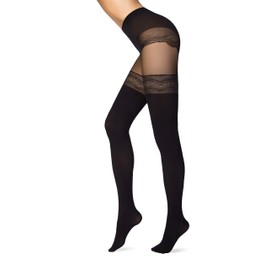 Conte Tights with Stocking Imitation & Lace Panties Pattern Opaque Pantyhose DELIGHT 50 Den, Black (Nero), Large