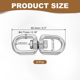 MECCANIXITY Heavy Duty M6 Double Swivel Eye Hook, 304 Stainless Steel Ended Eye to Eye Chain Swivel Shackle Ring Connector Load 200 KG/440 lbs for Hanging, Pack of 4