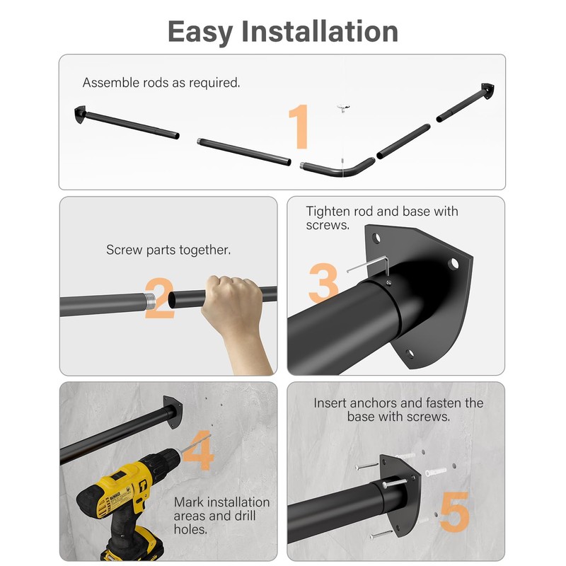 Yampos L Shaped Shower Curtain Rod with Unique Shield Base