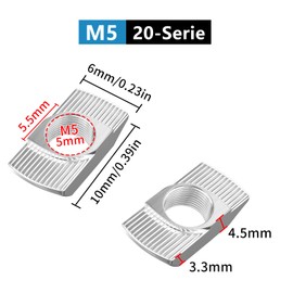 SCOOYUCK Pack of 50 T-Slot Nuts M5, Series 20 Sliding Nuts, T Nut Hammer Nut, for Aluminium Profile Extrusion Slot Rail (EU20-M5)