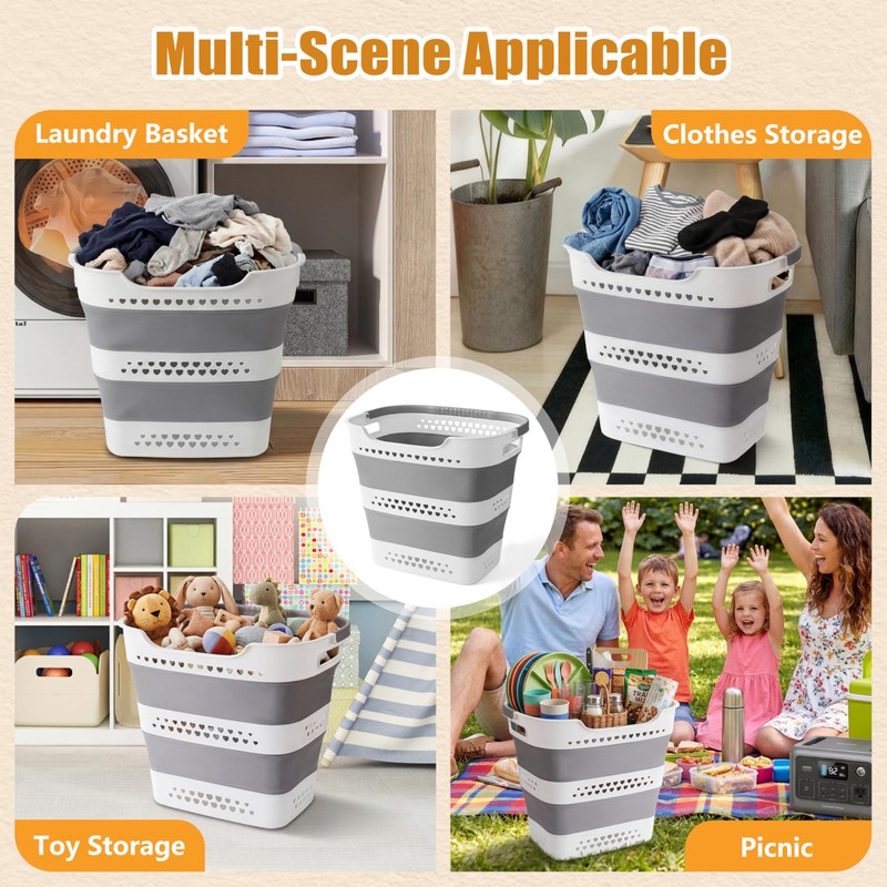 2 Pcs 42L Collapsible Laundry Baskets- Foldable Laundry Basket with