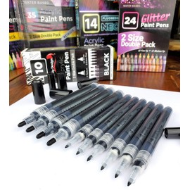 10 Black Acrylic Paint Pens, Double Pack of Both Extra Fine and Medium Tip Paint Markers, for Rock Painting, Mug, Ceramic, Glass, and Fabric Painting, Water Based Non-Toxic and No Odor