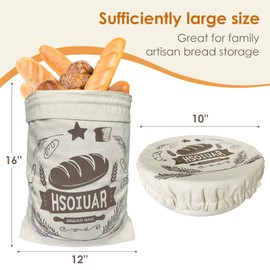 2X Reusable Linen Bread Bags with Proofing Bowl Cover, Food Storage Bag, Home Bread Storage to Keep Loaf Fresh, Bread Bag with Plastic Lining for Homemade Sourdough Bread