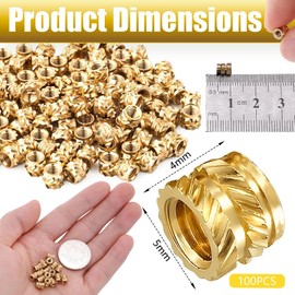 Threaded Inserts, 100 Pcs Knurled Brass Nuts, 3D Printing Brass Nuts for Wood, Plastic, Metal, Sheet Metal