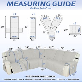 Arfntevss Recliner Sectional Couch Covers 1OO% Waterproof L Shape Sofa Cover for Reclining L Shaped Sectional Slipcover Dog Washable Corner Non Slip Protector (5 Seater with 1 Console, Light Gray)