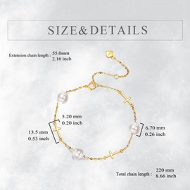 KECHO 14K Gold Freshwater Pearl Cross Bracelet 14K Solid Gold Pearl Jewelry Anniversary Birthday Gifts for omen