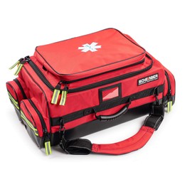 Scherber First Responder O2 Bag | Ultimate Professional EMT/EMS Trauma Oxygen Kit | Durable Reflective 600D Water Repellant Bag w/10+ Compartments, Zippered Pockets, Dividers & Padded Strap | XL - Red