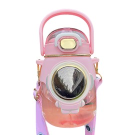 Kids Straw Water Bottle Creative Cute Large Capacity Girls Portable Plastic Water Bottle Cup for Sports School Pink