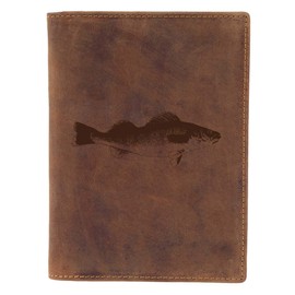 Greenburry Leather ID Folder with Fish Motif I Leather Document Folder for Fishermen Leather Folder - 16.5 x 1.5 x 12 cm, brown, Vintage