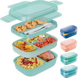 Txeouse Lunchbox Brotdose mit Fächern 1900ML Kinder/Erwachsene Bento Box 3 Schichten Reisen Brotzeitbox with Cutlery, Lunch Box for Work/Picnic (Grün)