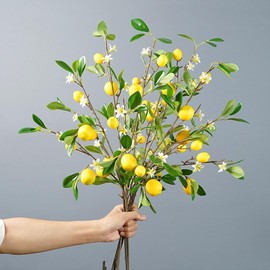 4 Pcs Artificial Lemons Branches, Faux Lemons with Stem Fake LemonDecoration 27.5 Inch lemon TwigsForDIYHoliday Decorations and WeddingFlowerArrangements For Kitchen Farmhouse PartyDecor (lemon)