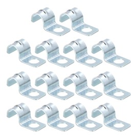 sourcing map 14Pcs 1 Hole Pipe Strap, Fit 8mm(1/3") Tube OD, Zinc Plated Iron Conduit Clamp Reinforced Rib for Pipe or Cable Fixing, Silver Tone, 6mm Hole Dia