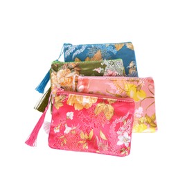 Baitaihem Jewelry Silk Purse Pouch Chinese Silk Style Pouch Gift Case Zipper Brocade Embroidered Bag 4 Pack