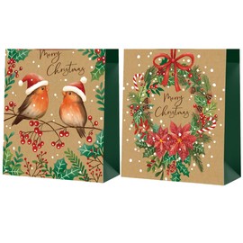 Second Ave 10 Pack of Brown Kraft Paper Christmas Xmas Party Gift for Presents Shopping Bag with Handle