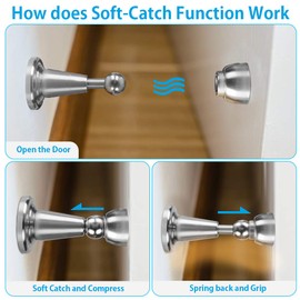 Door Stopper, 2 Pack Magnetic Door Stop, Soft-Catch Magnetic Door Catch, Door Hold Open, Stainless Steel, Brushed Satin Nickel Chrome, Hold Your Door Open Softly, Wall Mount, 2 Pack for Wide Doors