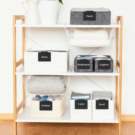 Pack of 12 Label Holder Set, Abeillo PVC Basket Labels and Whiteboard Pen Set, Blackboard Labels Shelf Clip Label Holder for Storage Containers, Organiser Box, Storage Baskets (Black)