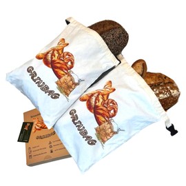 GRINBAG - 2 Pack Reusable Bread Bag, Sustainable Bread Storage w/Zipper, Freezer Bag, 100% Cotton, Eco-Friendly, Homemade Sourdough Bread Loaf Container, XLarge Reusable Food Storage Box