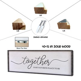 Together Is My Favorite Place to Be Sign Wall Decor 40"X15" Bedroom Above Bed Rustic Large Beautiful Home Master Room Beautiful Soild Wood Framed Over Bed Hanging Couple Wall Art (Black)