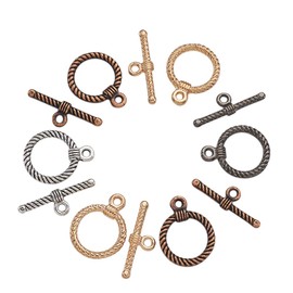 Craftdady 20 Sets Flat Round Toggle Clasps Antique Colors Toggle Clasps TBar Clasps for Crafts Bracelet Jewelry Making