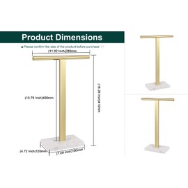 BathAce Hand Towel Holder, T-Shape Hand Towel Stand for Bathroom, Stand Hand Towel Rack Free-Standing Towel Bar for Bathroom Kitchen Countertop, 304 Stainless Steel (16IN-Marble Base, Gold)