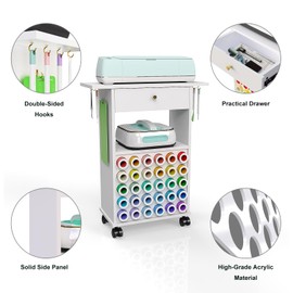 Craft Organization and Storage Rolling Cart Compatible with All Cricut Machines, Craft Table with 30 Vinyl Roll Holders,Craft Cart with Storage for Craft Room Home