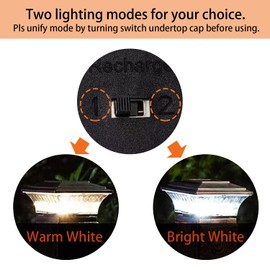 HUYIENO Solar Cap Lights Outdoor LED Lighting Deck Fence Two Light Modes Warm White/Bright White Suitable for 4x4 Wooden Posts Black 6PK