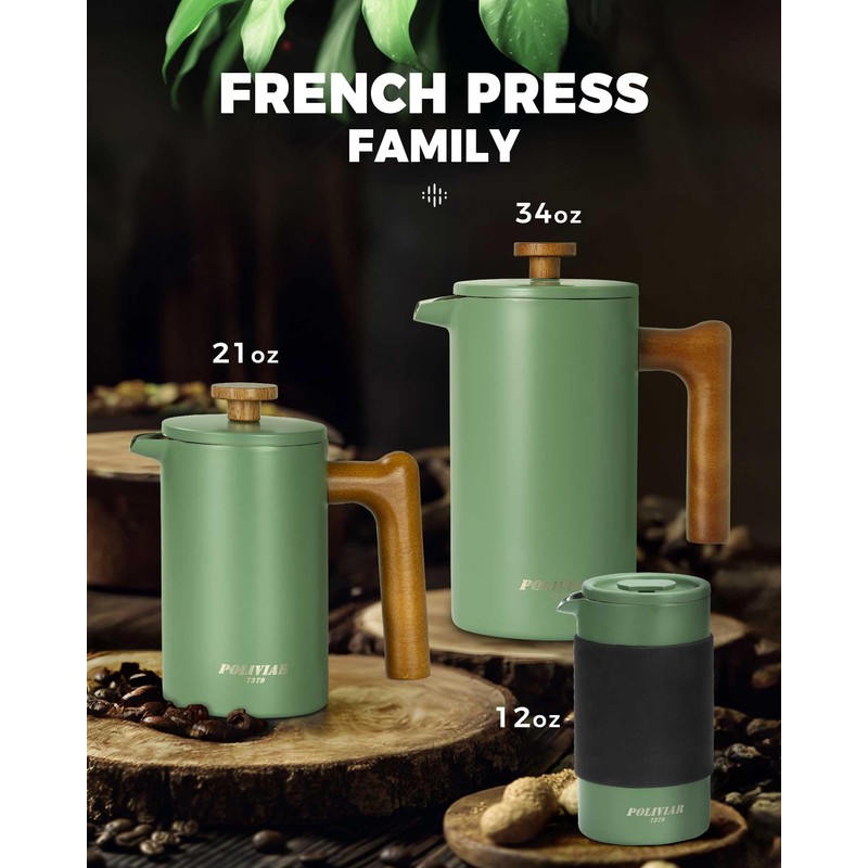 POLIVIAR French Press Coffee Maker, 21 oz Coffee Press with