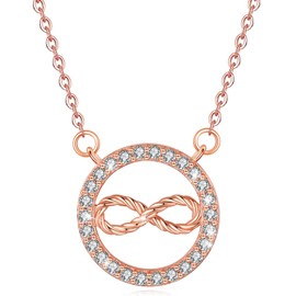 LAVUMO Women's Necklace 925 Silver Double Heart Rose Flower Chain Women's Birthstone Necklaces Mother's Day Birthday Valentine's Day Christmas Jewellery Gifts Women Mum Girlfriend (RG-04), Cubic