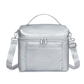 NOL Natural Organic Lifestyle Insulated Lunch Bags for Women Cooler Bag Lightweight Nylon Waterproof Lunch Box For Work (Silver, Medium(normal))