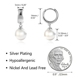 ASH'S CHOICE Silver 925 Earrings Pearls, 3 Pairs Sterling Silver 925 Stud Earrings Pearl Set, Small Silver Hoop Earrings with Pendant Beads Drops Pink Purple White Pearl Earrings Hanging for Women,