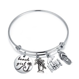 bobauna Beach Girl Stainless Steel Expandable Wire Bangle Bracelet Beach Jewelry For Beach Lovers (beach girl bracelet)