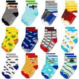 ELUTONG Toddlers’ Socks For Boys And Girls, Non-Slip Baby Socks, Acrylonitrile Butadiene Styrene (ABS) Non-Slip Children’s Socks With Animal Print, 12 Pairs - 01 cartoon (12 pairs)