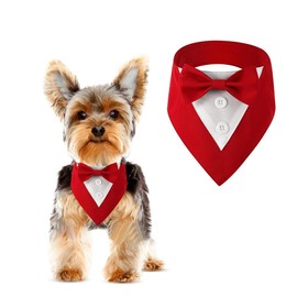 DOGTACT Dog Tuxedo, Formal Dog Wedding Bandana Adjustable Pet Collar with Bow, Small, Medium and Large Dog Wedding Clothing, Birthday Gifts for Dogs (Medium, Red)