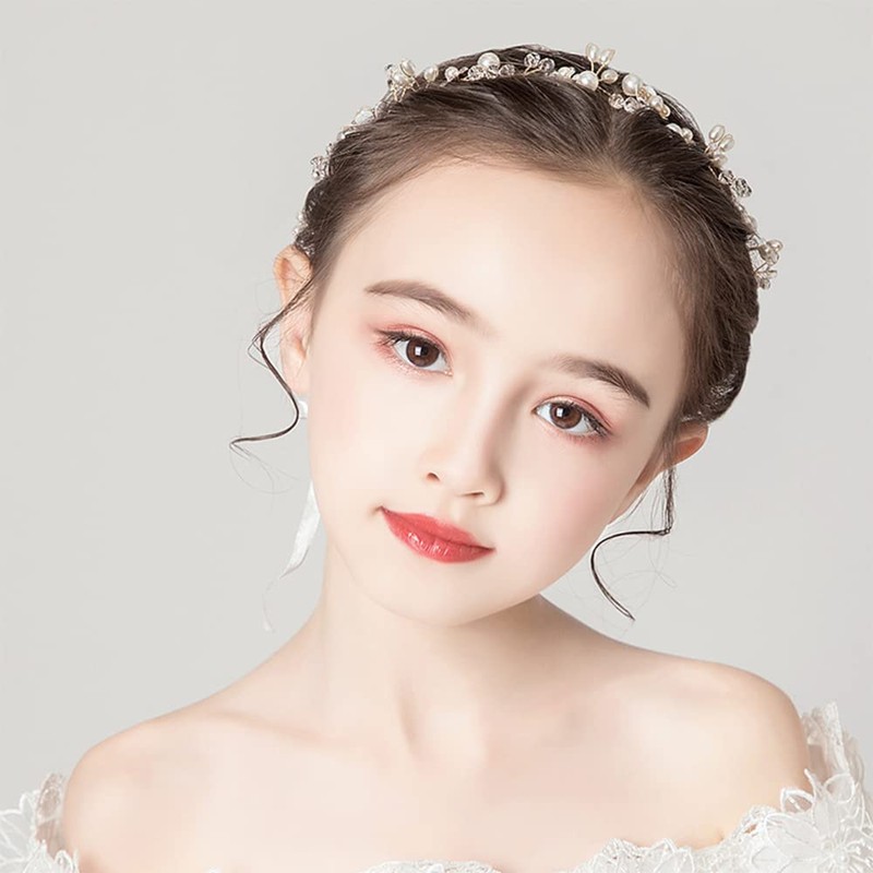 Samcos Hair Ornament, Flowers, Crystal Beads, Pearl, Ribbon, White, Headdress